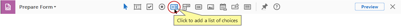 Click the Add a list of choices icon